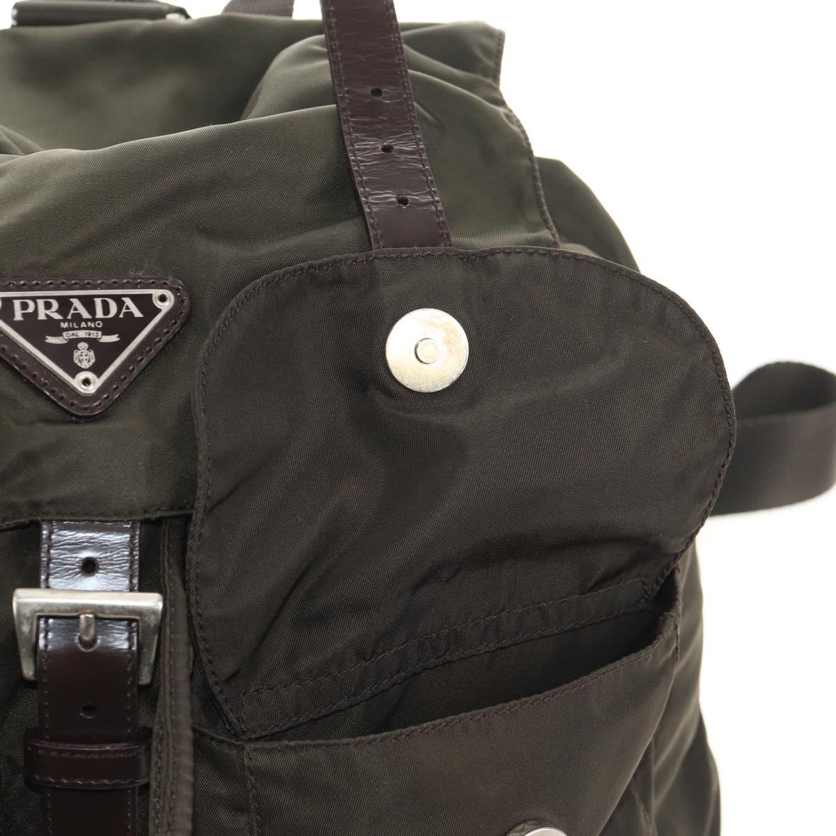 PRADA Backpack Nylon Khaki Silver Auth 145247V