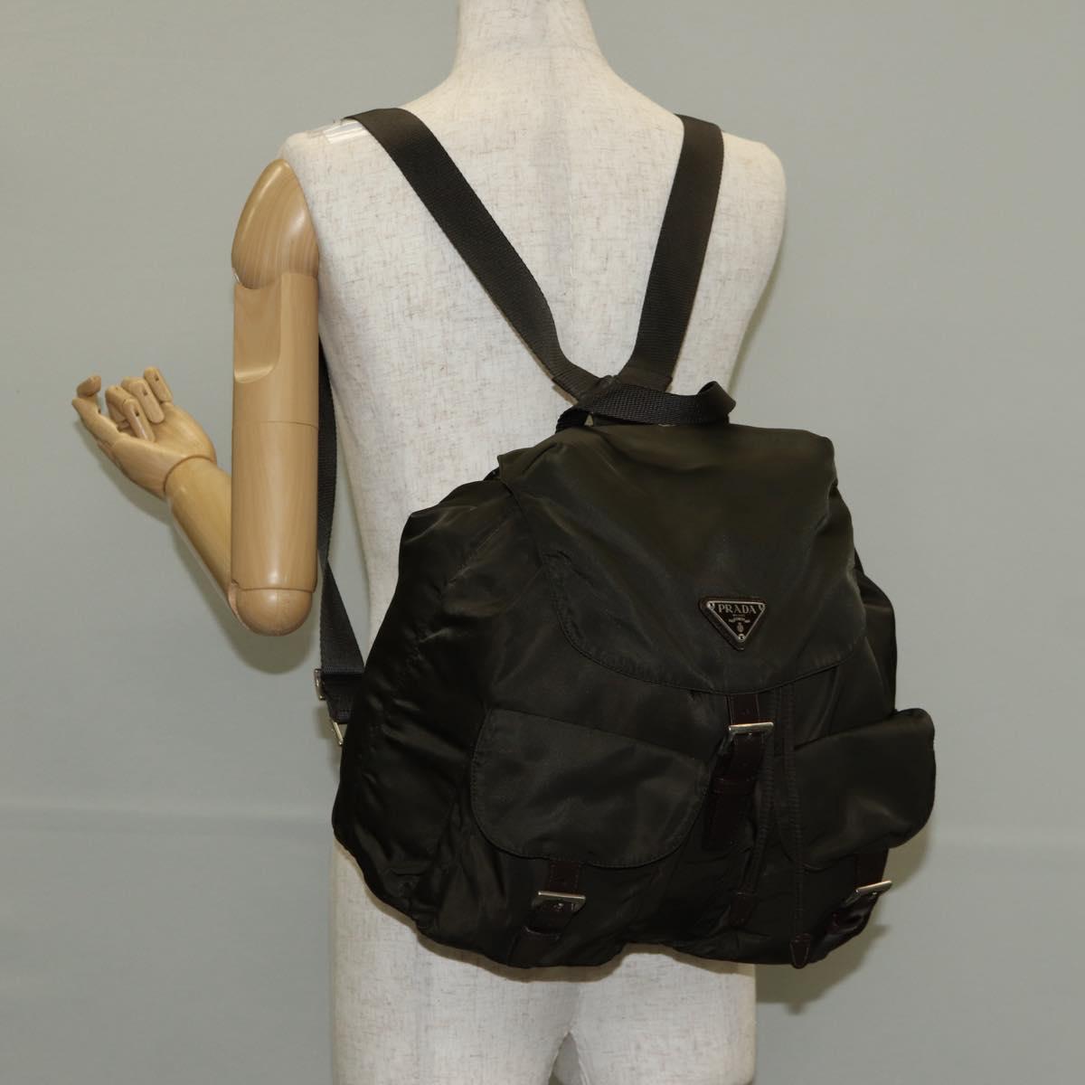 PRADA Backpack Nylon Khaki Silver Auth 145247V
