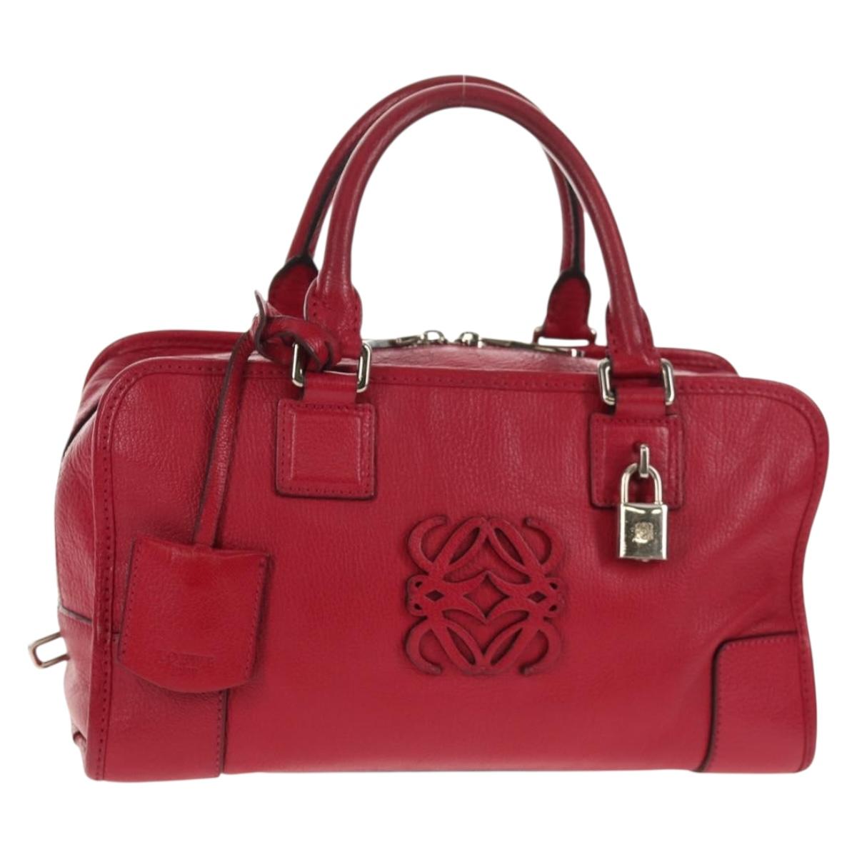 LOEWE Anagram Americana 28 Hand Bag Leather Silver Lipstick Auth 145248V