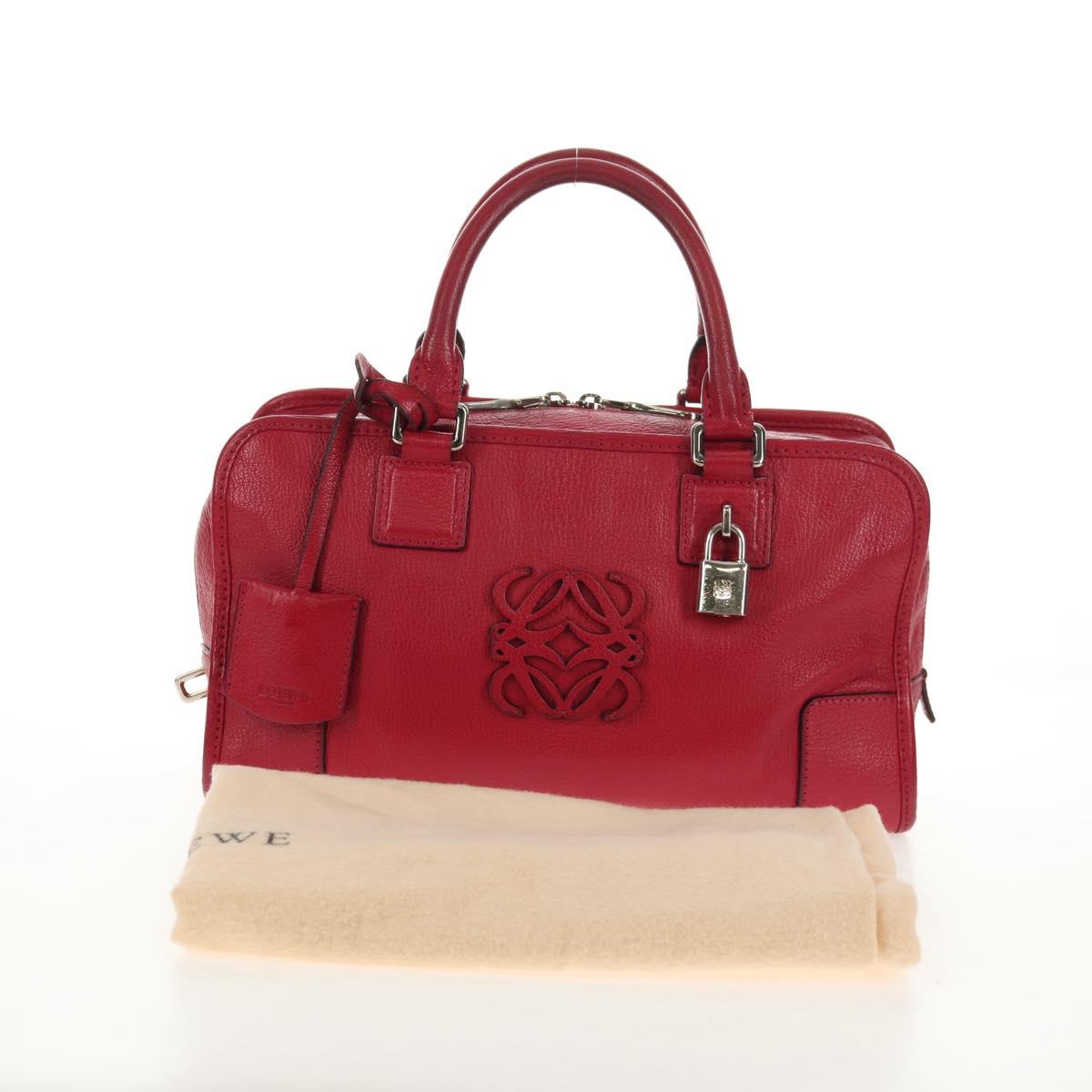LOEWE Anagram Americana 28 Hand Bag Leather Silver Lipstick Auth 145248V
