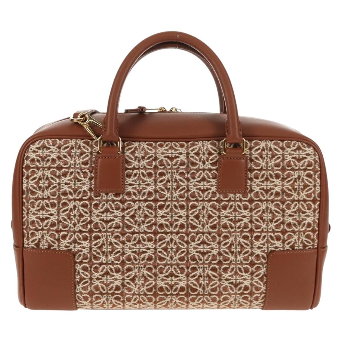LOEWE Amazona 28 Repeat Anagram Bag Canvas Leather 2way Gold Brown Auth 145249M