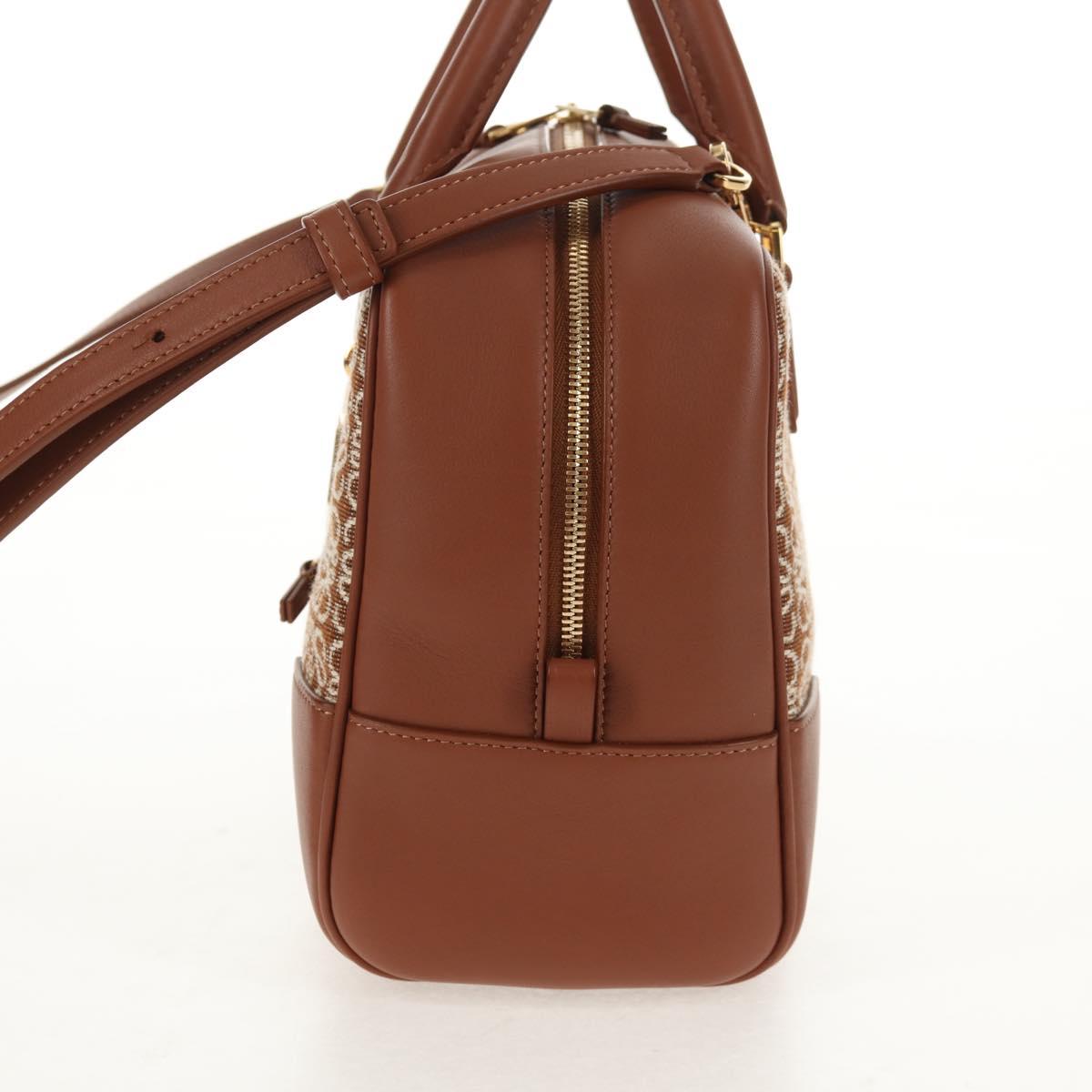 LOEWE Amazona 28 Repeat Anagram Bag Canvas Leather 2way Gold Brown Auth 145249M