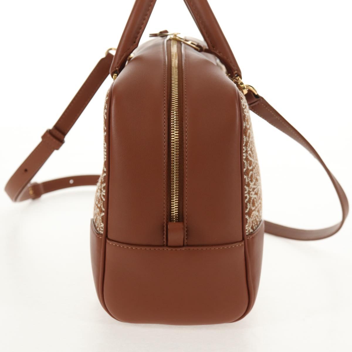 LOEWE Amazona 28 Repeat Anagram Bag Canvas Leather 2way Gold Brown Auth 145249M