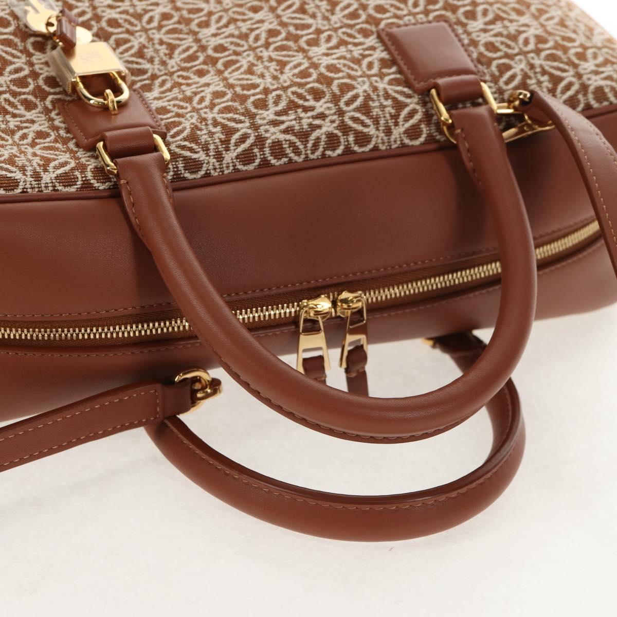 LOEWE Amazona 28 Repeat Anagram Bag Canvas Leather 2way Gold Brown Auth 145249M