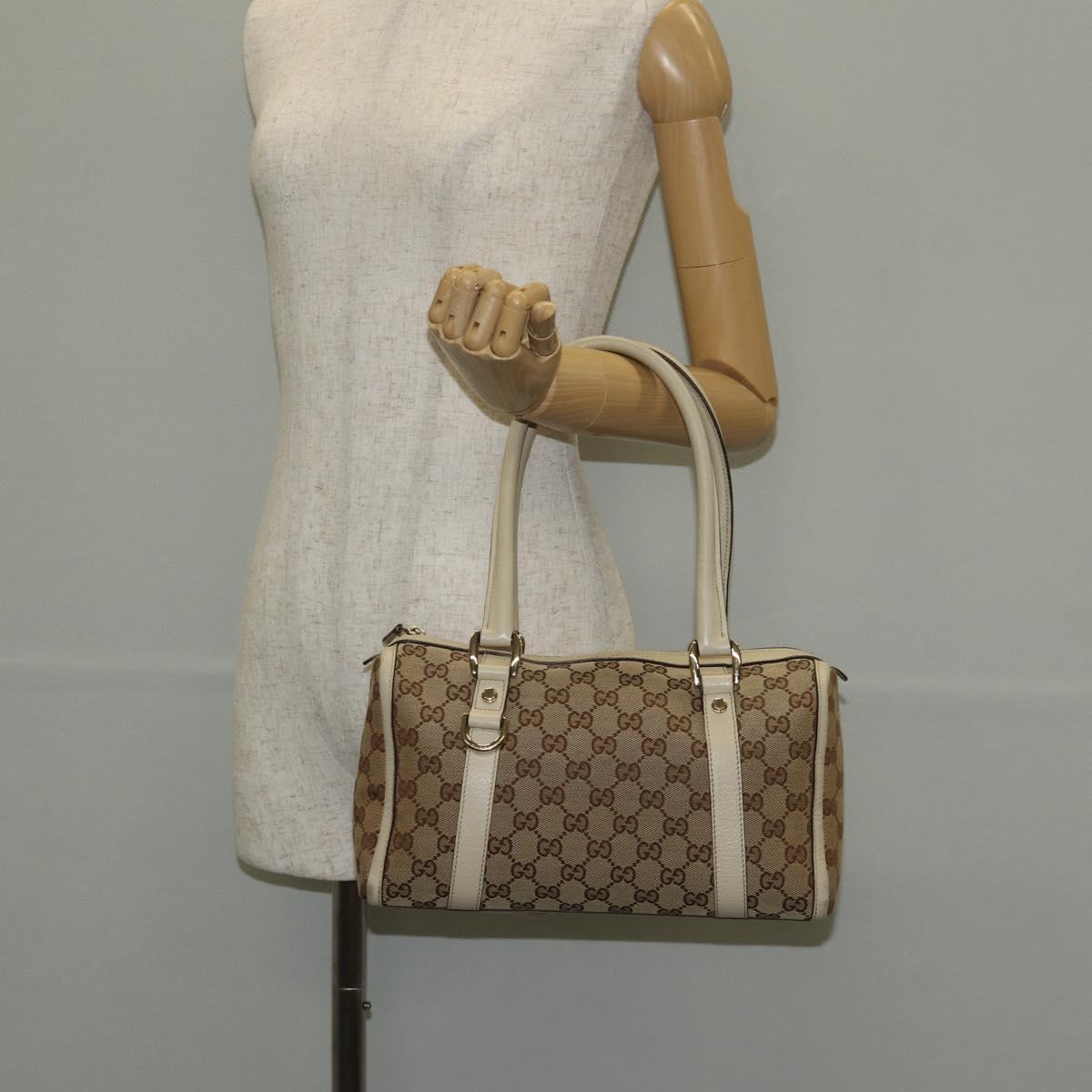 GUCCI Abbey GG Canvas Boston Bag Beige Gold 130942 Auth 145250V