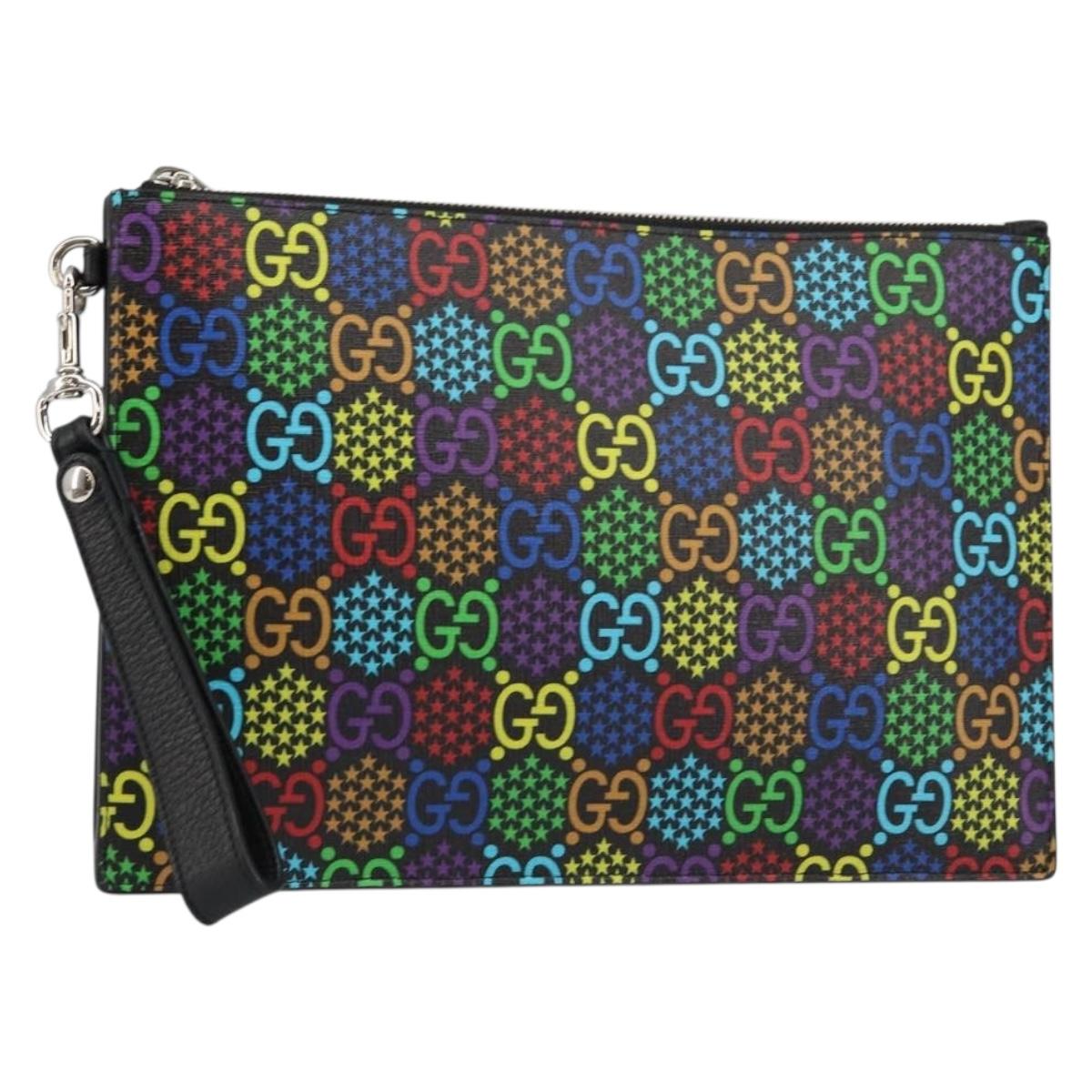 GUCCI GG Psychedelic Clutch Bag PVC Multicolor Silver 601087 Auth 145251V