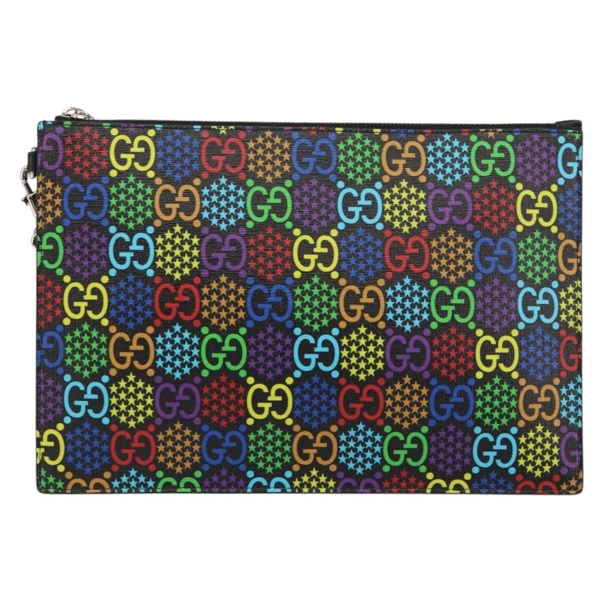 GUCCI GG Psychedelic Clutch Bag PVC Multicolor Silver 601087 Auth 145251V