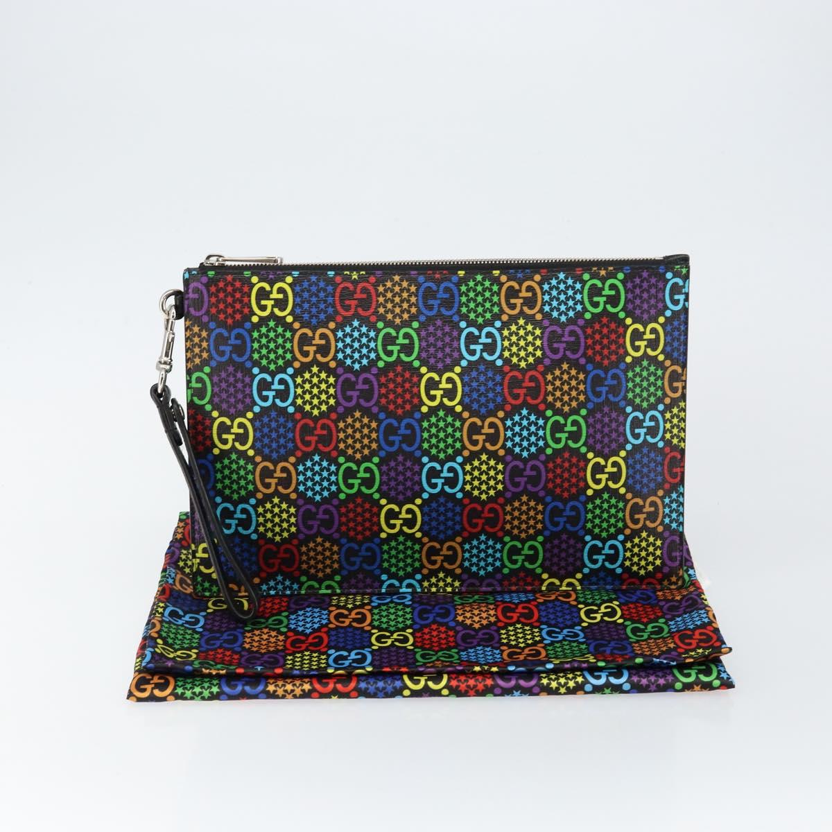 GUCCI GG Psychedelic Clutch Bag PVC Multicolor Silver 601087 Auth 145251