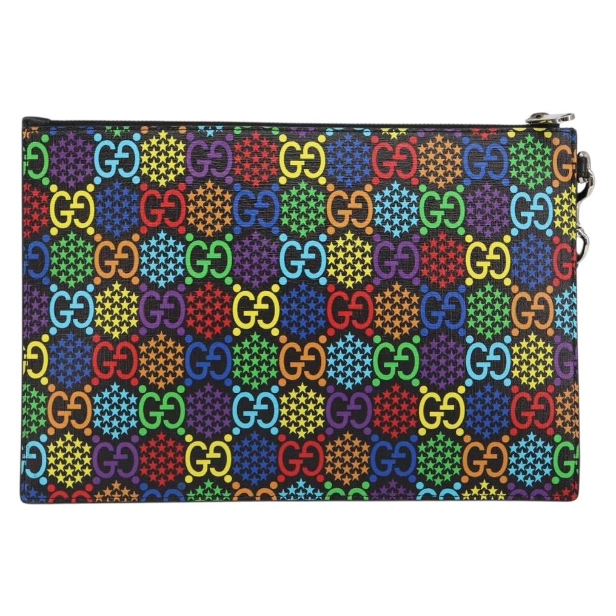 GUCCI GG Psychedelic Clutch Bag PVC Multicolor Silver 601087 Auth 145251V