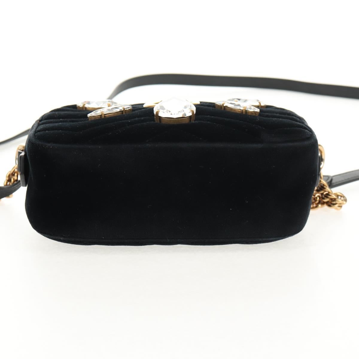 GUCCI GG Marmont Chain Shoulder Bag Velor Black Gold 448065 Auth 145252M