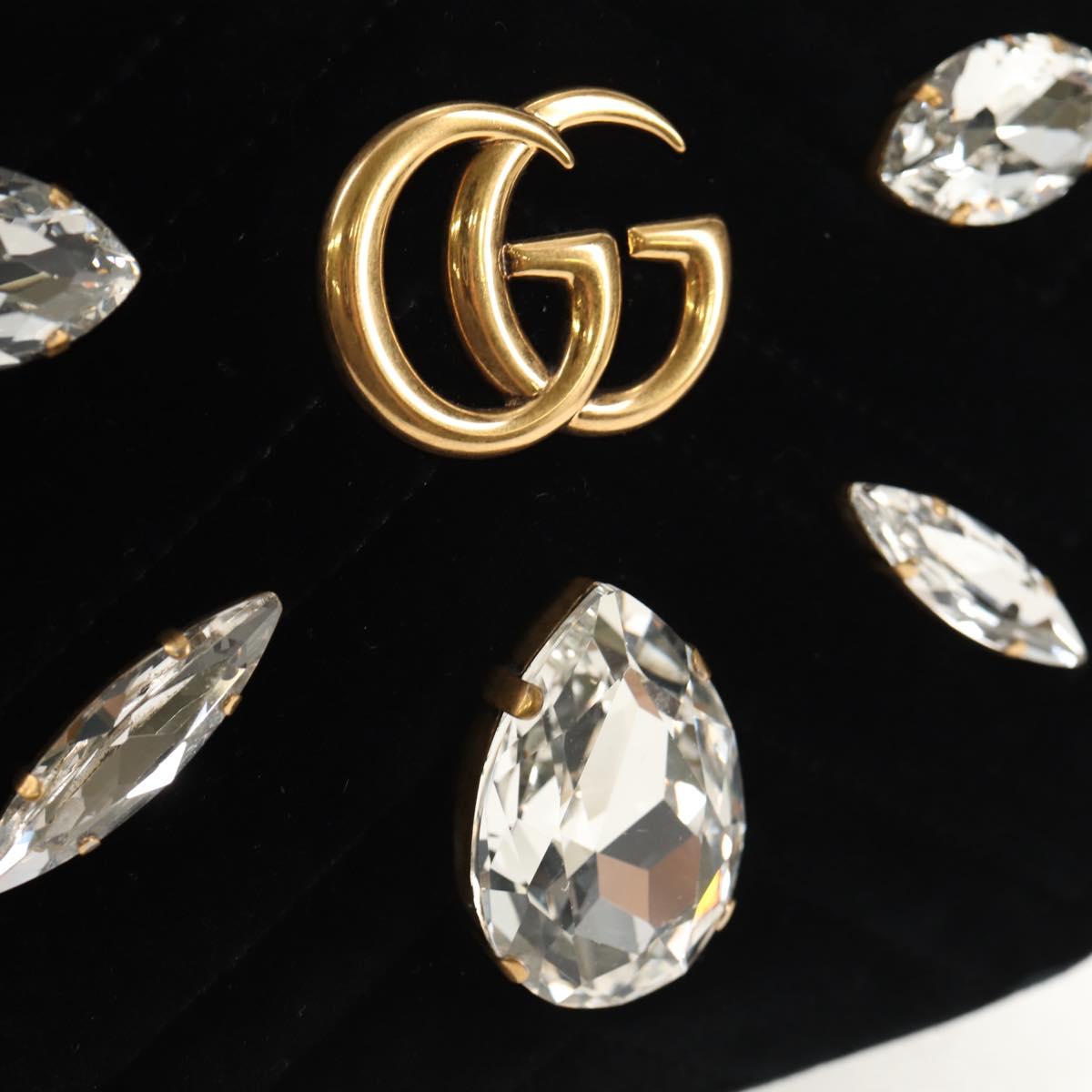 GUCCI GG Marmont Chain Shoulder Bag Velor Black Gold 448065 Auth 145252M