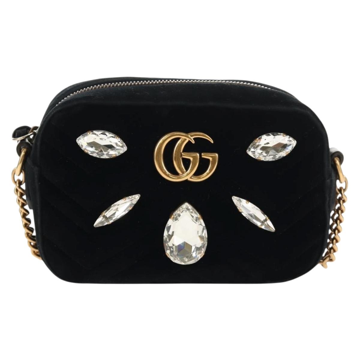GUCCI GG Marmont Chain Shoulder Bag Velor Black Gold 448065 Auth 145252M