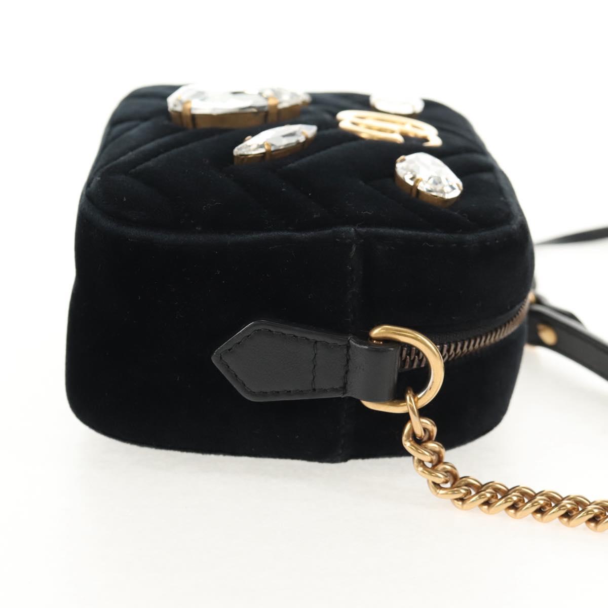 GUCCI GG Marmont Chain Shoulder Bag Velor Black Gold 448065 Auth 145252M
