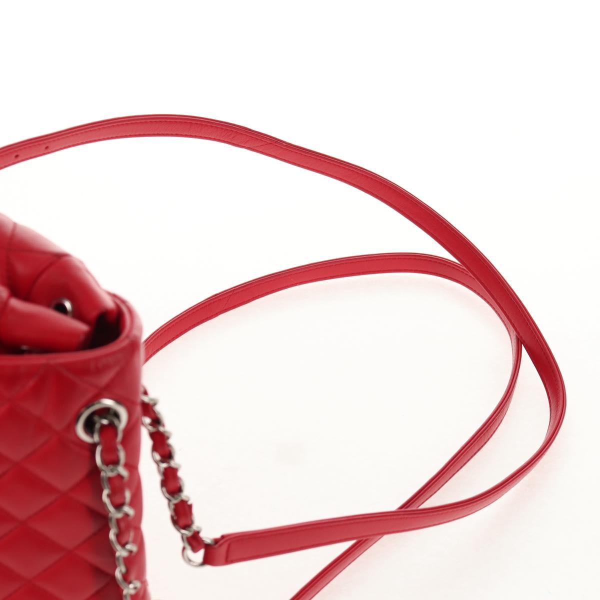 CHANEL Matelasse Backpack Lamb Skin Red Silver CC Auth 145253M