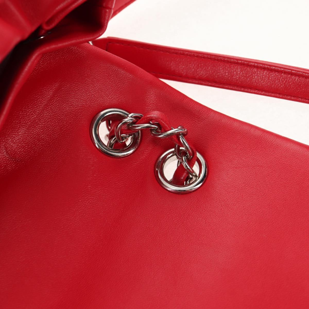 CHANEL Matelasse Backpack Lamb Skin Red Silver CC Auth 145253M