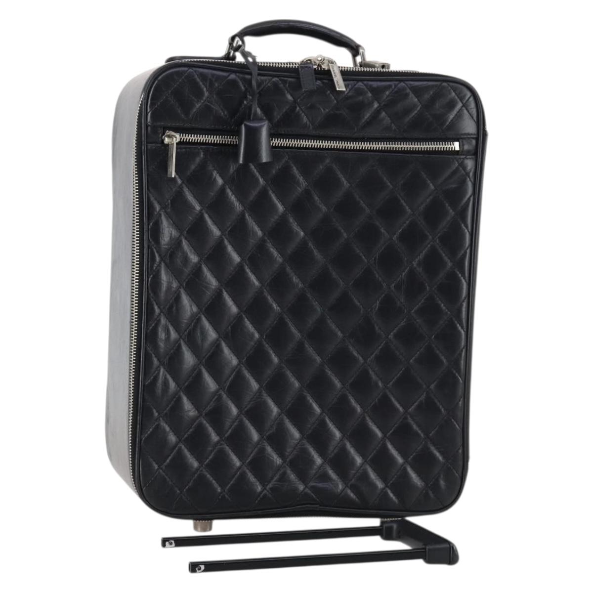 CHANEL Carry Case Matelasse Trunk Leather Black CC Auth 145254