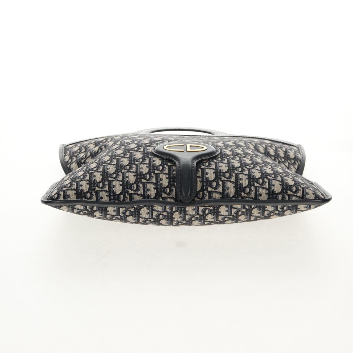 Christian Dior Trotter Canvas Oblique Clutch Bag Navy Gold Auth 145258A