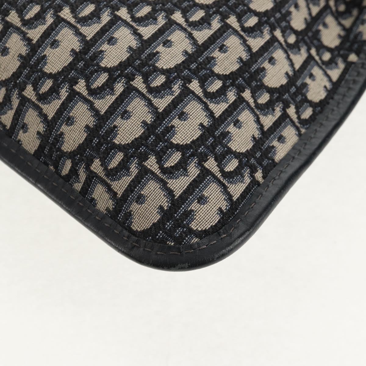 Christian Dior Trotter Canvas Oblique Clutch Bag Navy Gold Auth 145258A