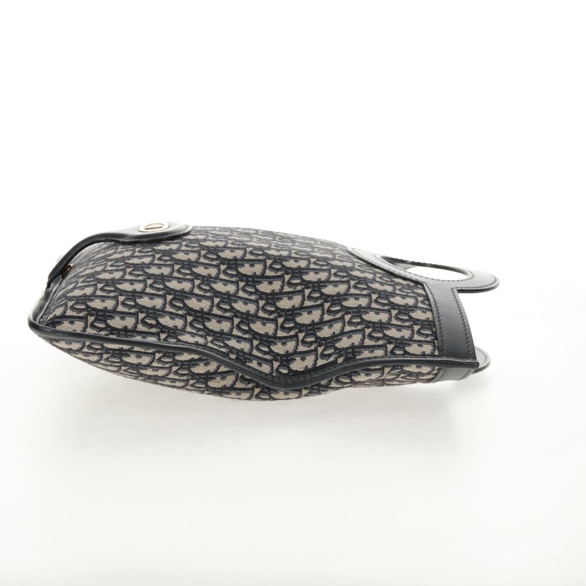 Christian Dior Trotter Canvas Oblique Clutch Bag Navy Gold Auth 145258A