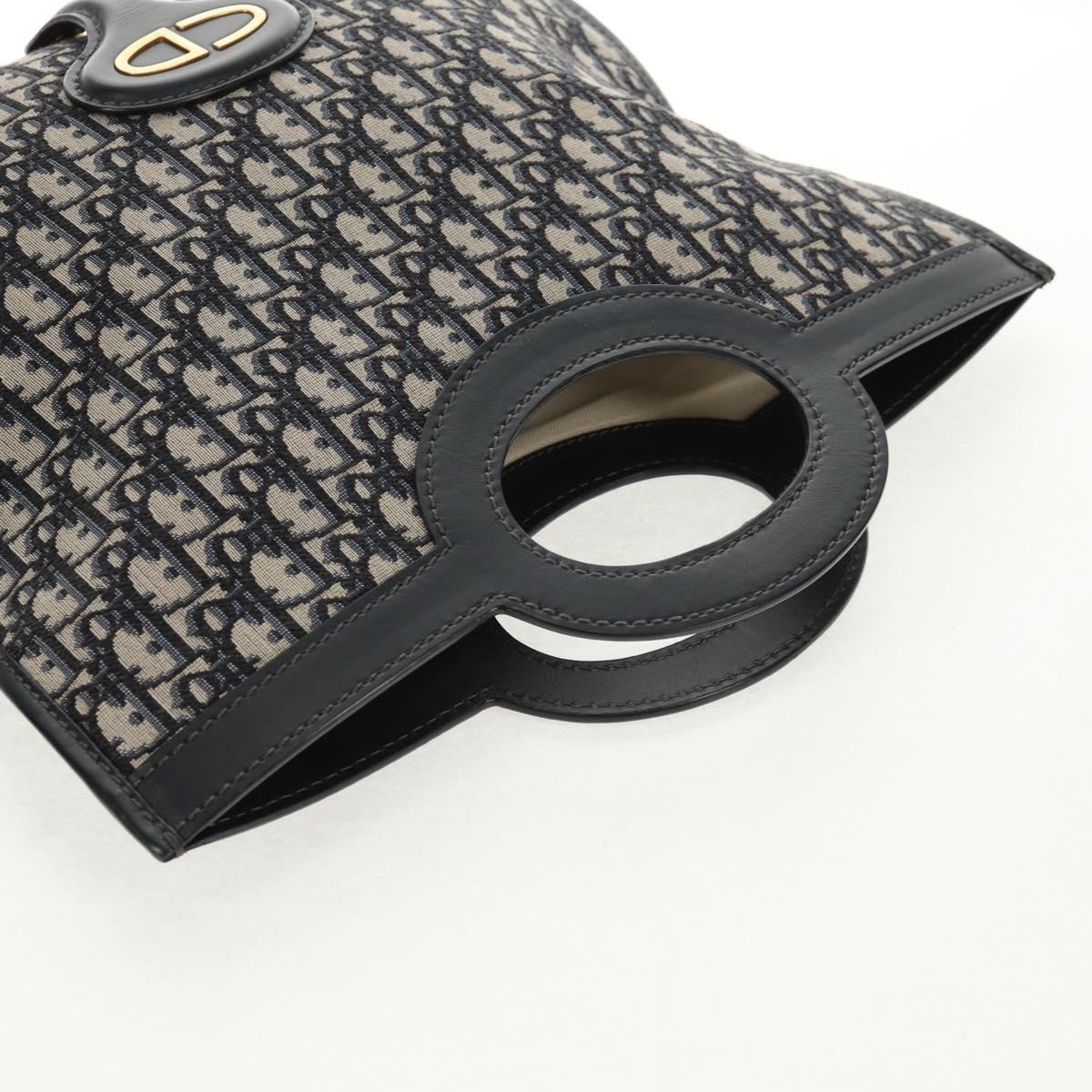 Christian Dior Trotter Canvas Oblique Clutch Bag Navy Gold Auth 145258A