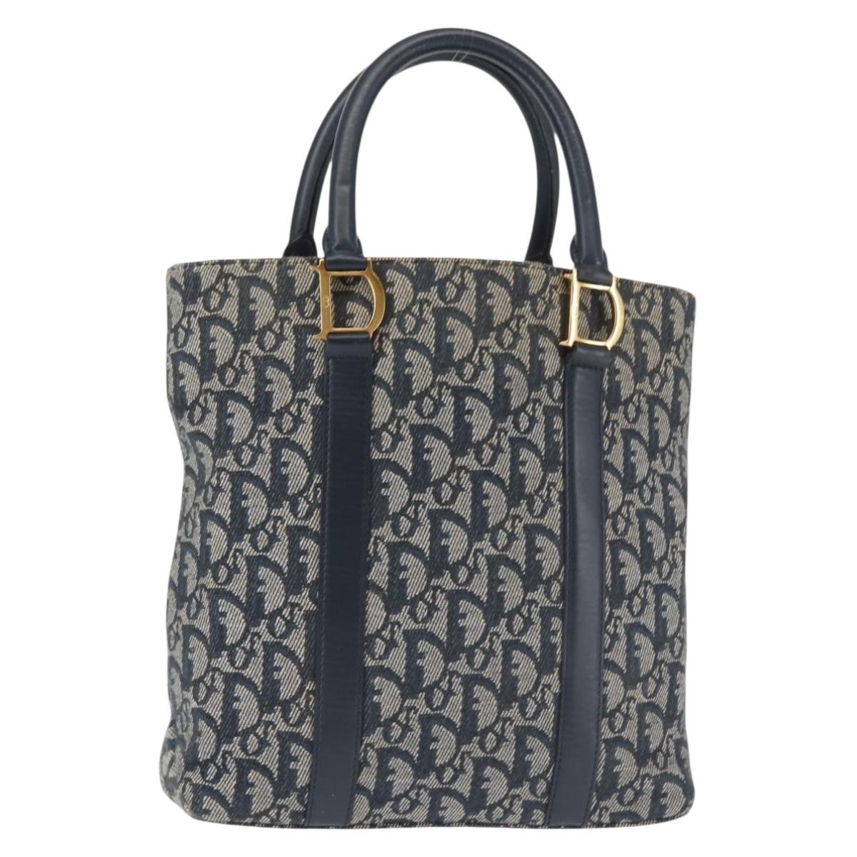 Christian Dior Trotter Canvas Clutch Bag Navy Gold Auth 145259