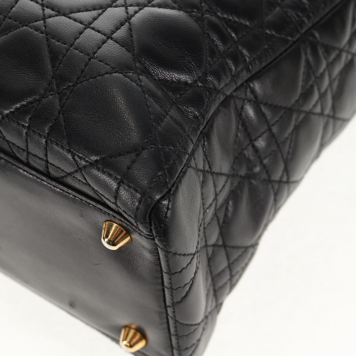 Christian Dior Lady Dior Canage Hand Bag Leather Black Gold Auth 145260A