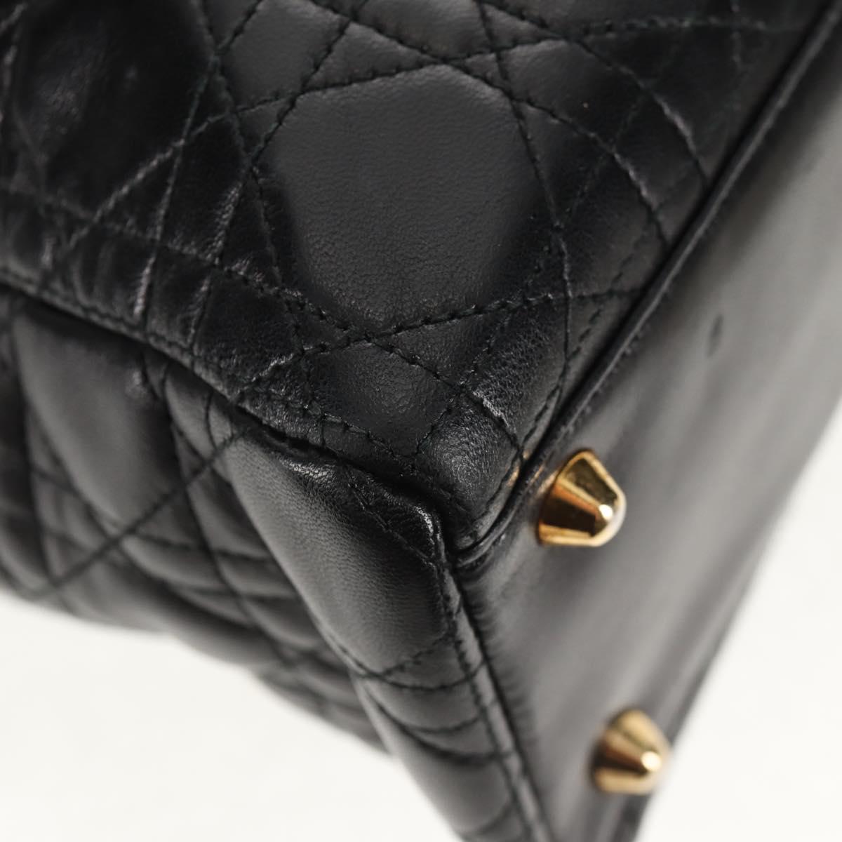 Christian Dior Lady Dior Canage Hand Bag Leather Black Gold Auth 145260A