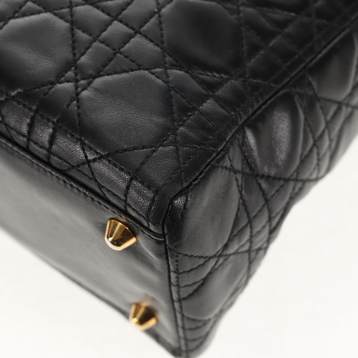 Christian Dior Lady Dior Canage Hand Bag Leather Black Gold Auth 145260A