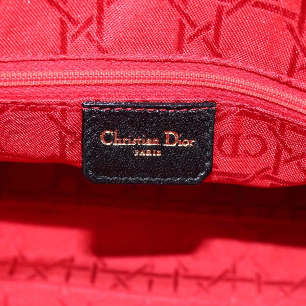Christian Dior Lady Dior Canage Hand Bag Leather Black Gold Auth 145260A