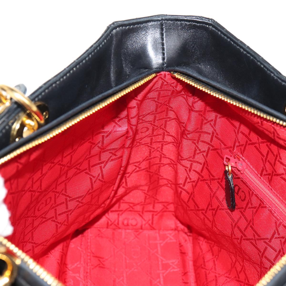Christian Dior Lady Dior Canage Hand Bag Leather Black Gold Auth 145260A