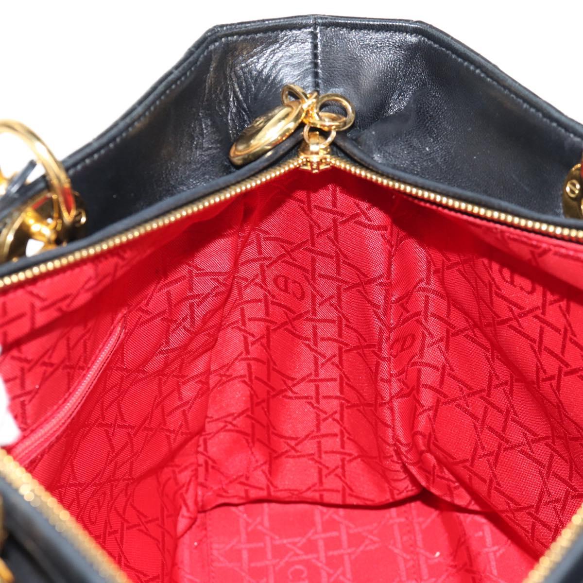 Christian Dior Lady Dior Canage Hand Bag Leather Black Gold Auth 145260A