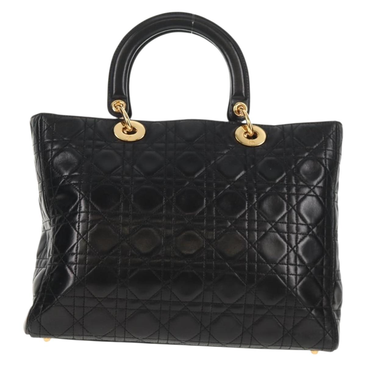 Christian Dior Lady Dior Canage Hand Bag Leather Black Gold Auth 145260A