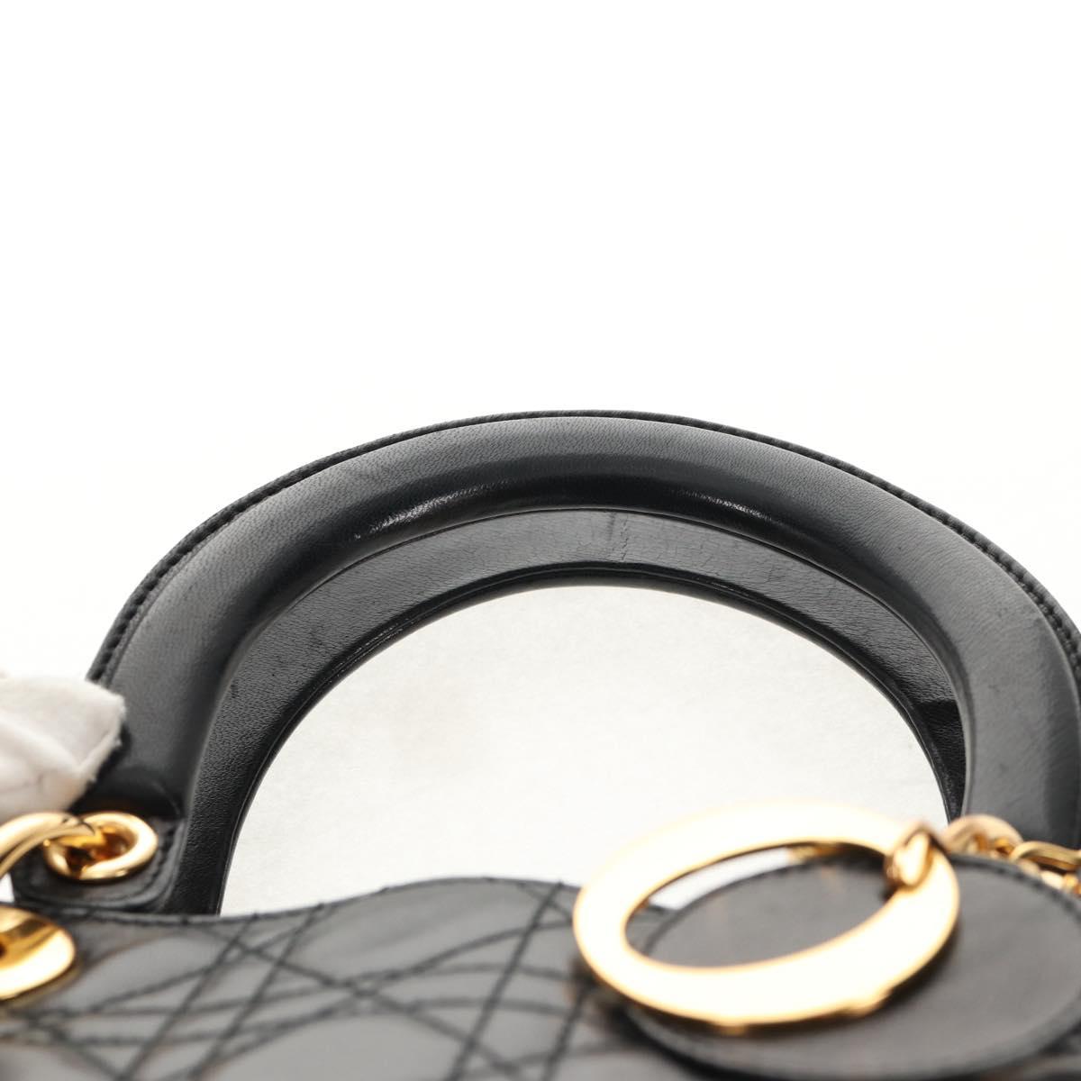 Christian Dior Lady Dior Canage Hand Bag Leather Black Gold Auth 145260A