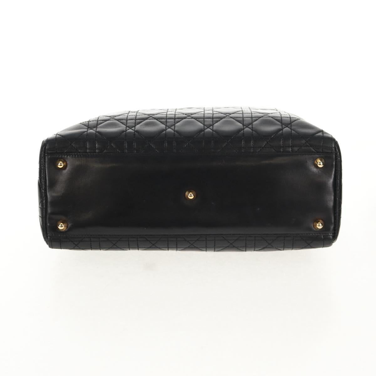 Christian Dior Lady Dior Canage Hand Bag Leather Black Gold Auth 145260A