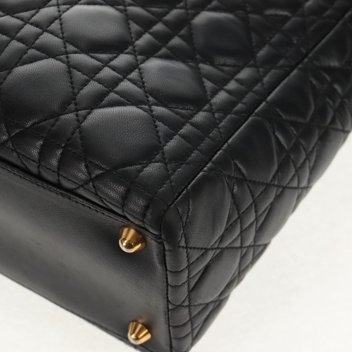 Christian Dior Lady Dior Canage Hand Bag Leather 2way Black Gold Auth 145261A