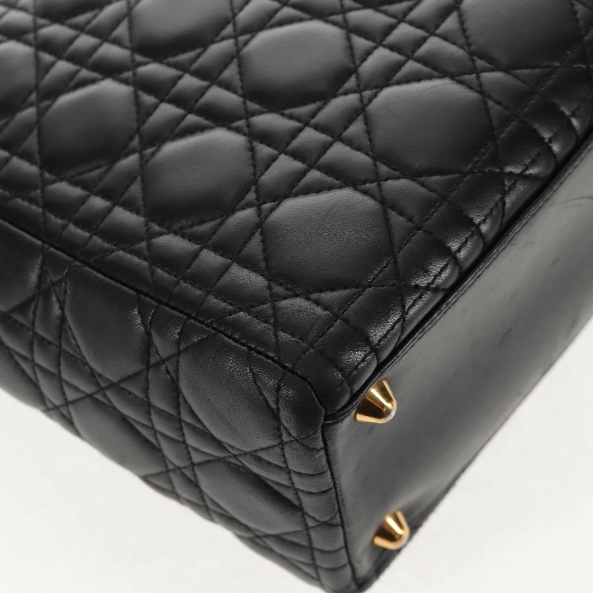 Christian Dior Lady Dior Canage Hand Bag Leather 2way Black Gold Auth 145261A