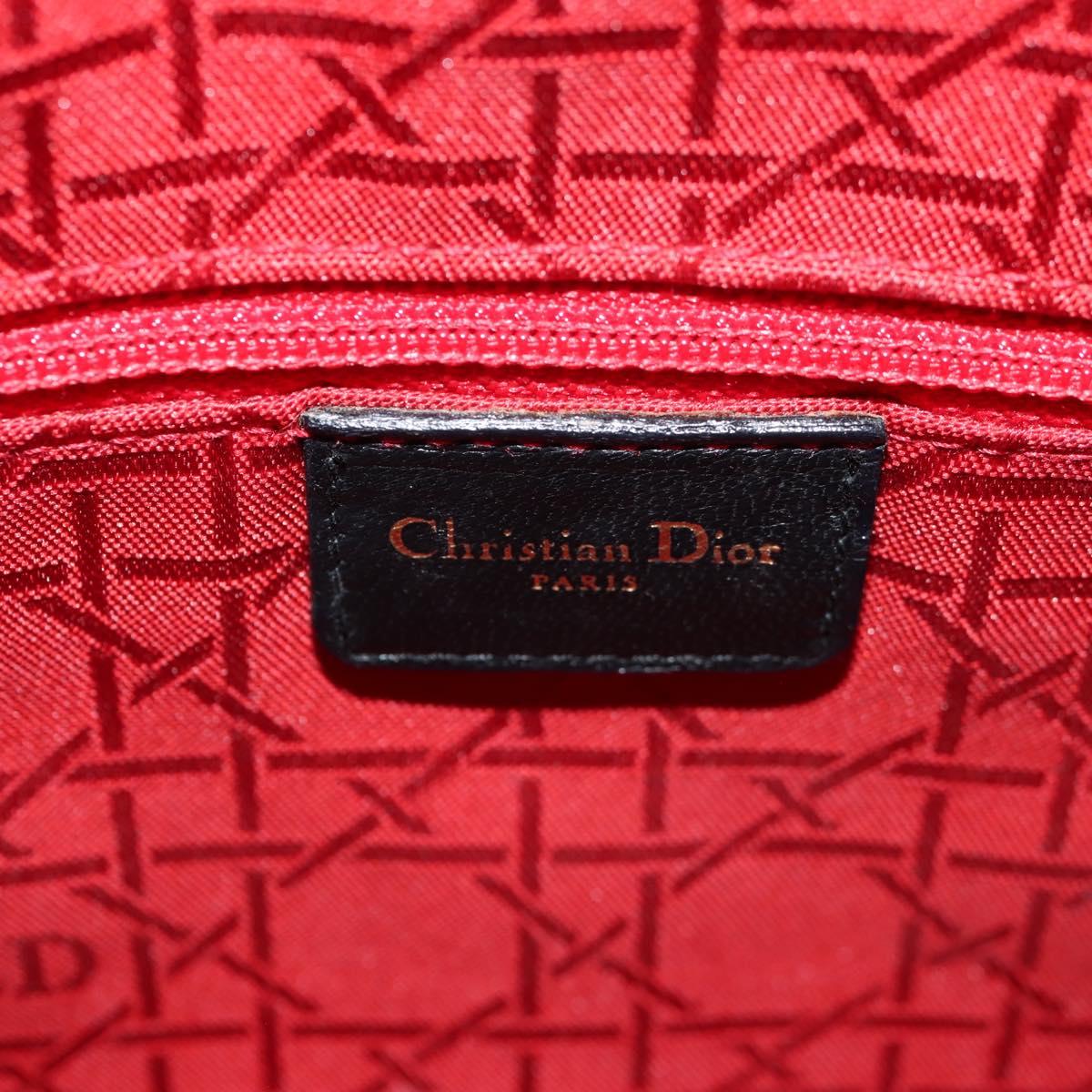 Christian Dior Lady Dior Canage Hand Bag Leather 2way Black Gold Auth 145261A