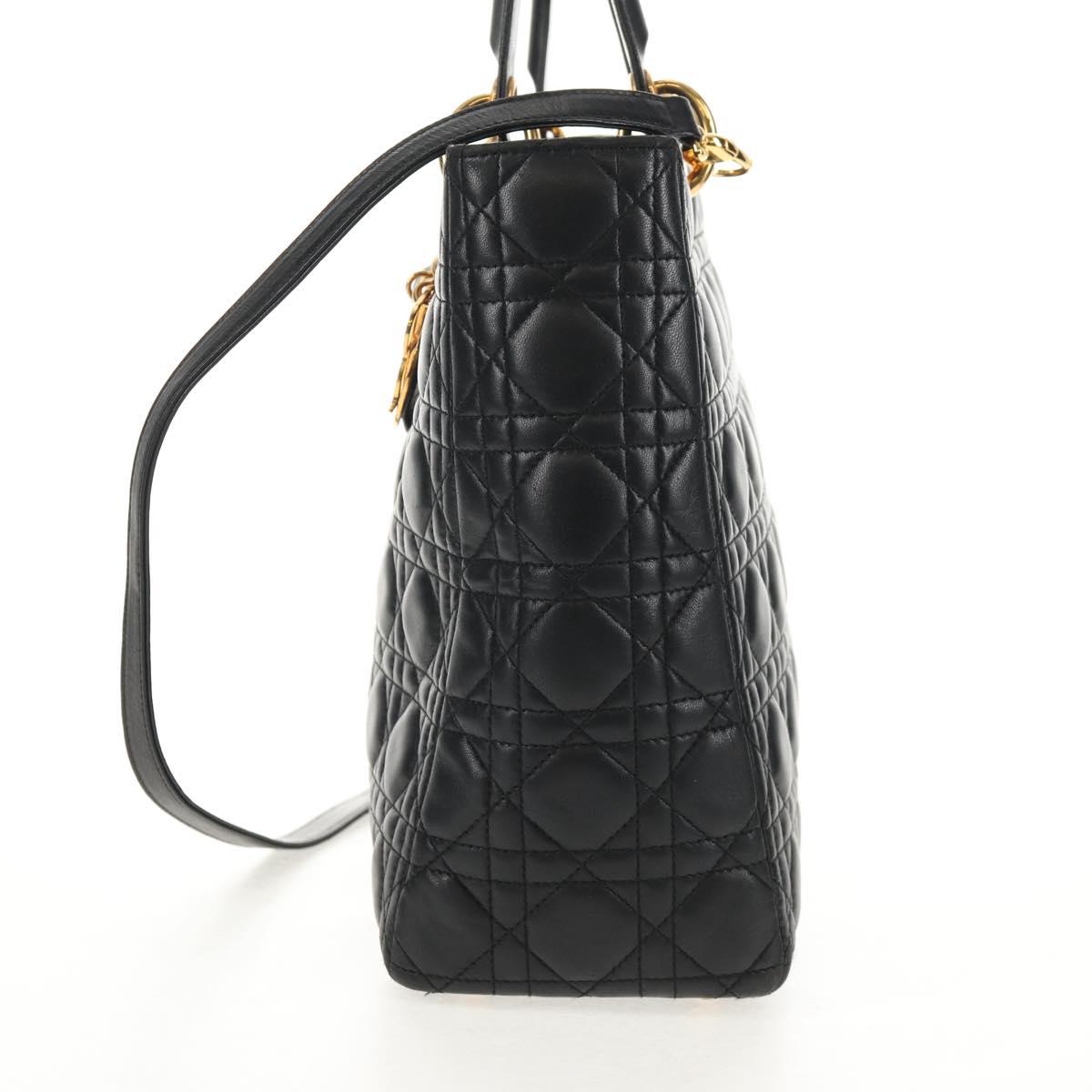 Christian Dior Lady Dior Canage Hand Bag Leather 2way Black Gold Auth 145261A