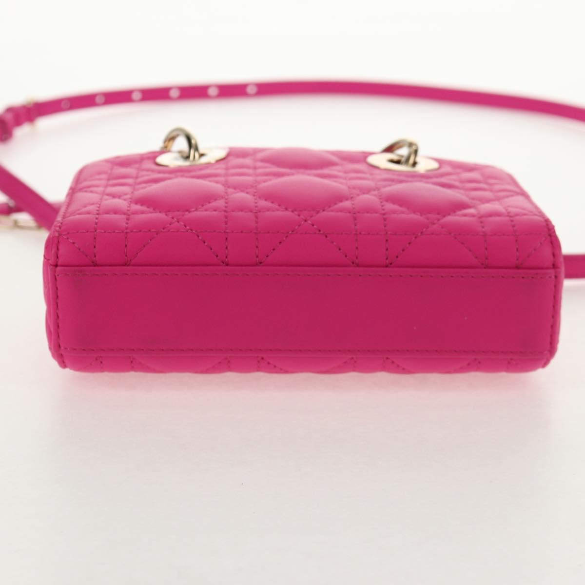 Christian Dior Cannage Lady D Joy Micro Bag Lamb Skin 2way Pink Auth 145262SM