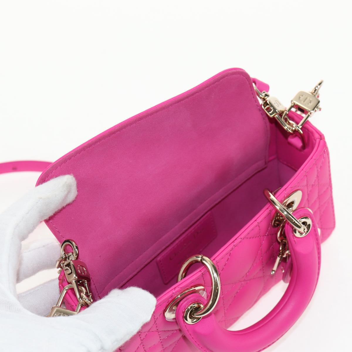 Christian Dior Cannage Lady D Joy Micro Bag Lamb Skin 2way Pink Auth 145262SM
