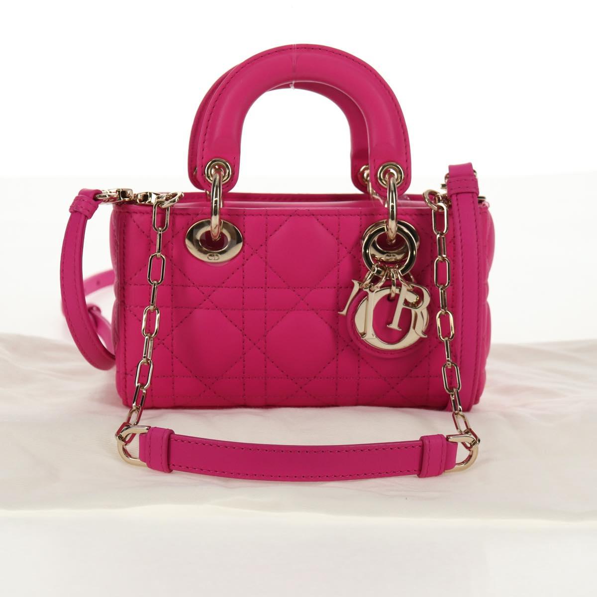 Christian Dior Cannage Lady D Joy Micro Bag Lamb Skin 2way Pink Auth 145262SM