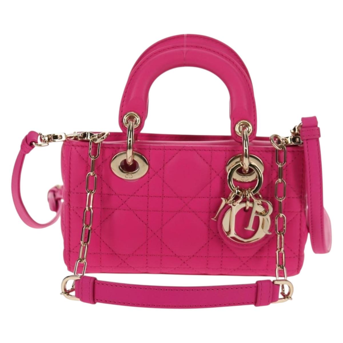 Christian Dior Cannage Lady D Joy Micro Bag Lamb Skin 2way Pink Auth 145262SM
