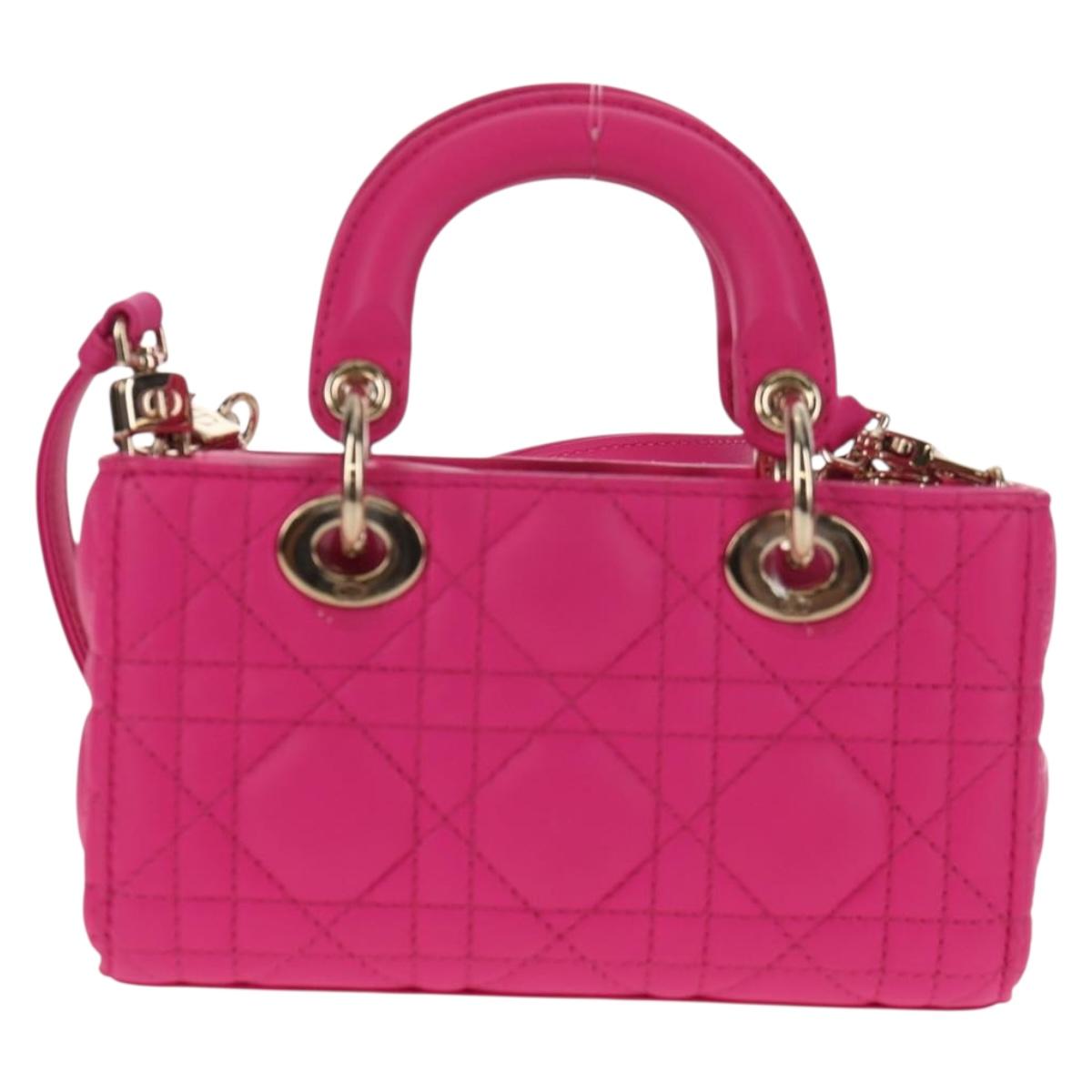Christian Dior Cannage Lady D Joy Micro Bag Lamb Skin 2way Pink Auth 145262SM