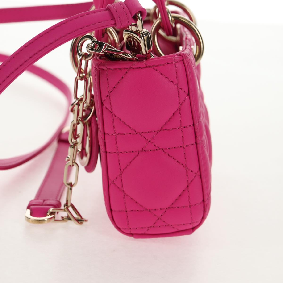 Christian Dior Cannage Lady D Joy Micro Bag Lamb Skin 2way Pink Auth 145262SM