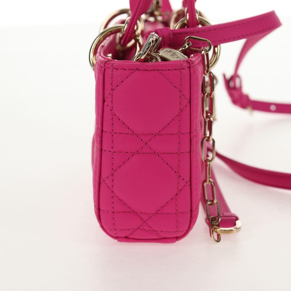 Christian Dior Cannage Lady D Joy Micro Bag Lamb Skin 2way Pink Auth 145262SM