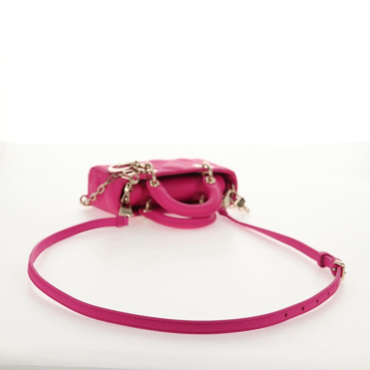 Christian Dior Cannage Lady D Joy Micro Bag Lamb Skin 2way Pink Auth 145262SM