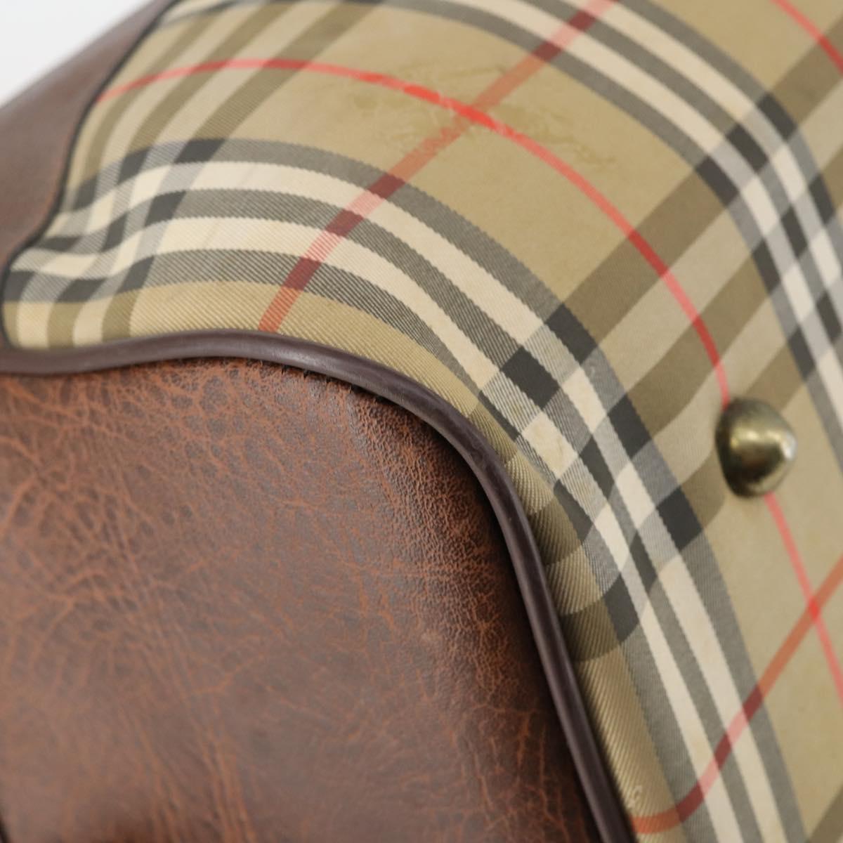 Burberrys Nova Check Boston Bag Canvas Beige Gold Auth 145269