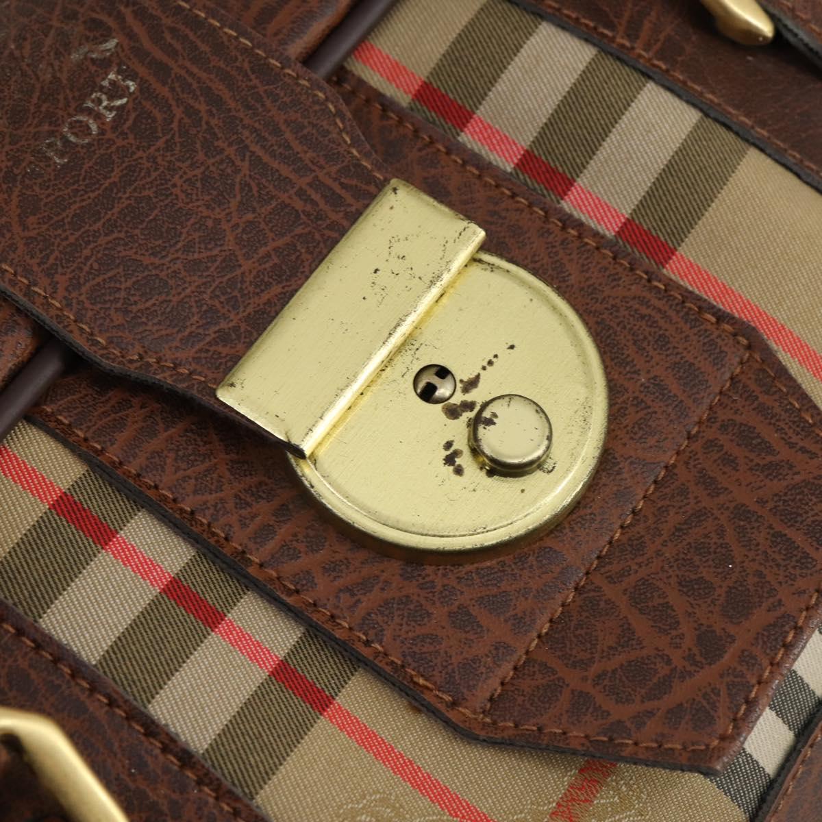 Burberrys Nova Check Boston Bag Canvas Beige Gold Auth 145269