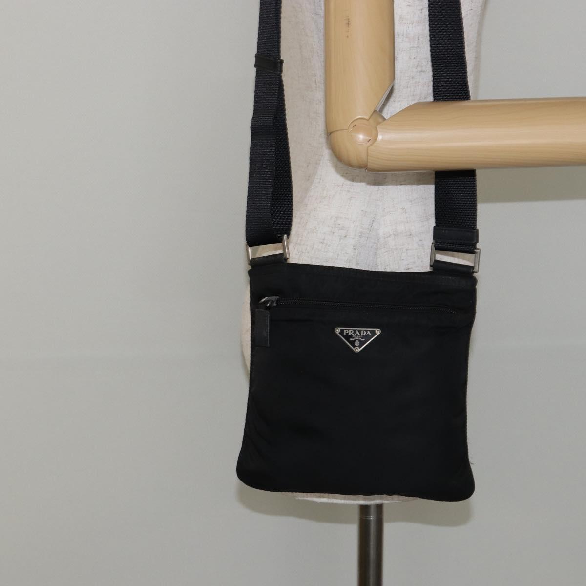 PRADA Shoulder Bag Nylon Black Silver Auth 145272