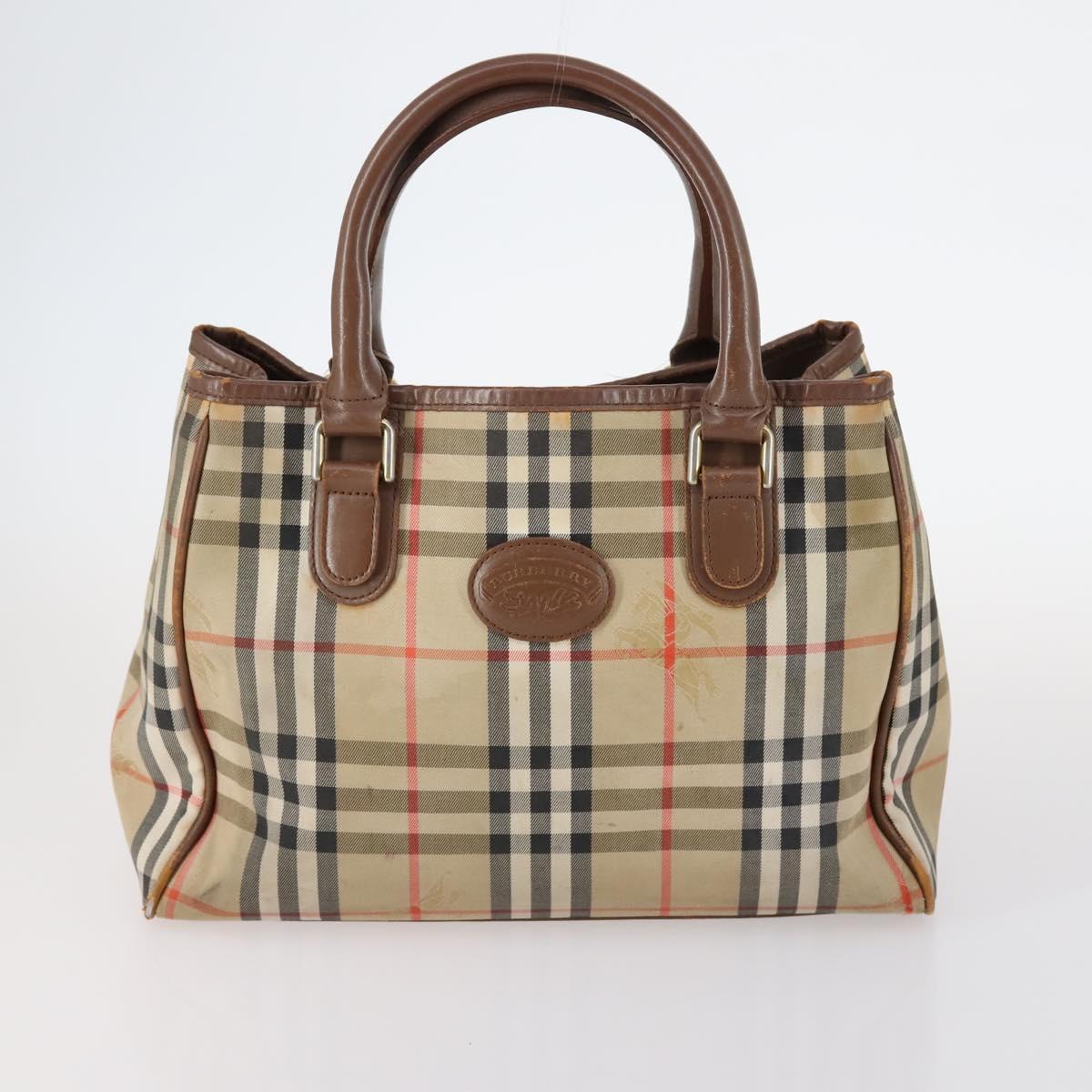 BURBERRY Nova Check Hand Bag Nylon Canvas 2Set Beige Auth 145274